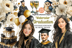 Watercolor Graduation Clipart, an Illustration by DreamArtGraphic
