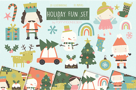 Holiday fun set, a Seasonal Illustration by Poppymoondesign