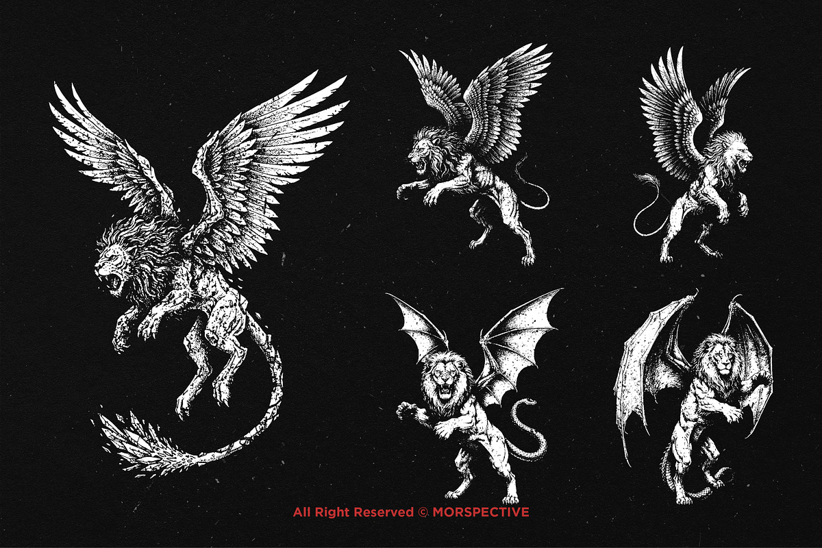 10 Bundle Dark Art Lion Wing Beast, an Illustration by Morspective (Photo 3 of 7)