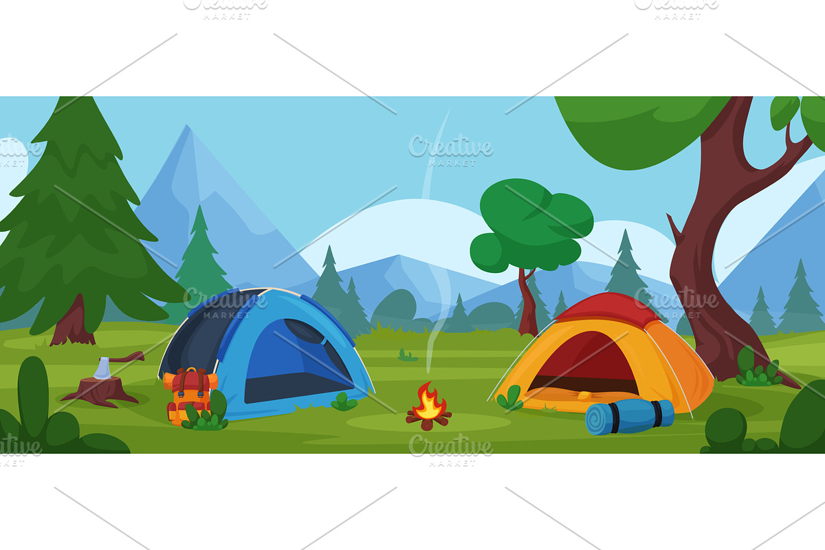 Camping landscape. Touristic tents, a Sport Illustration by LadadikArt