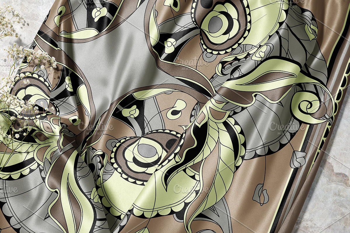Ivory & Taupe Art Nouveau Silk Scarf, an Object Graphic by ilustrinna (Photo 4 of 9)
