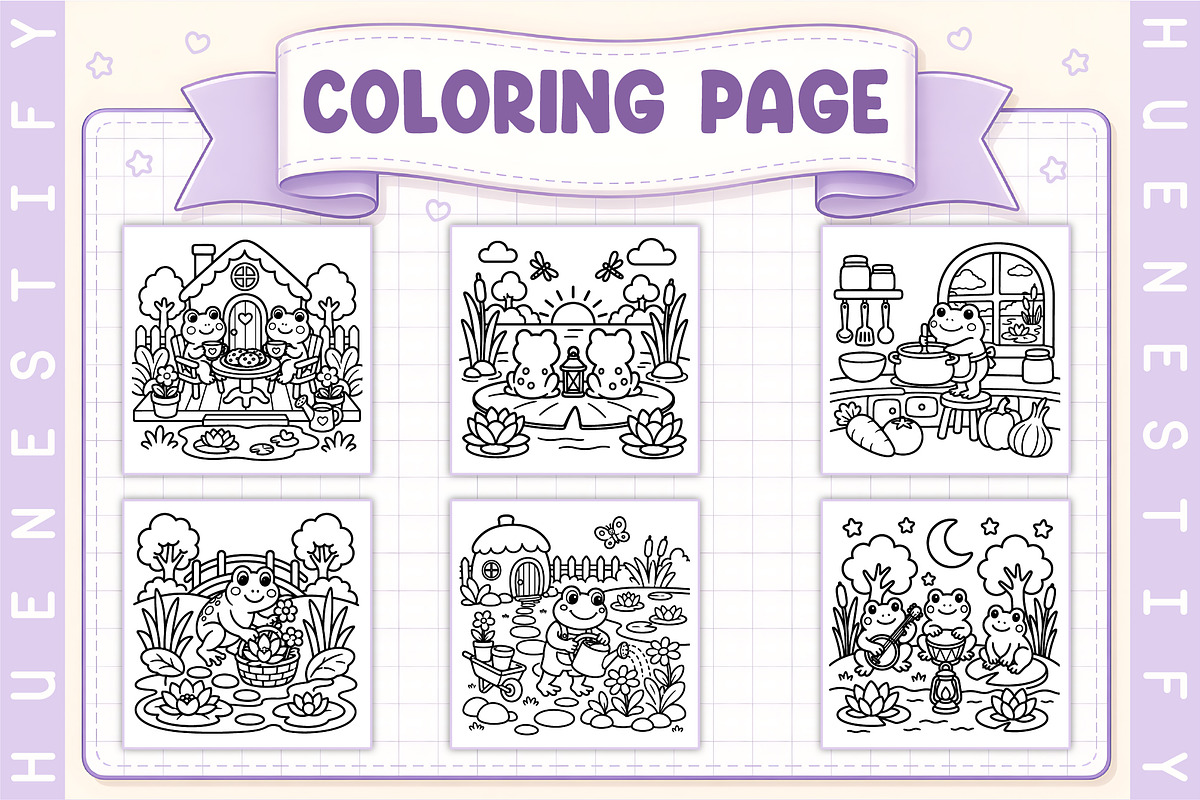 Frog Day Bold and Easy Coloring Book, a Seasonal Illustration by HueNestify (Photo 2 of 4)