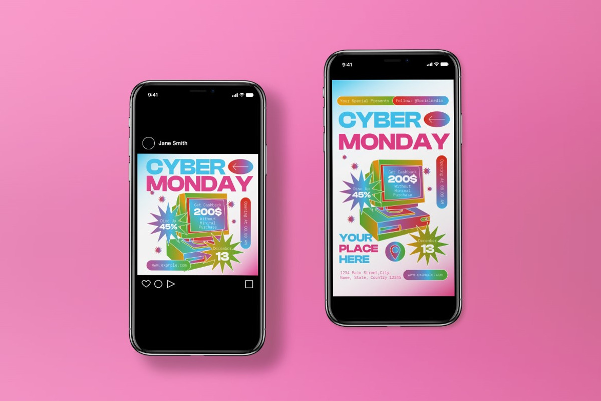 Blue Pink Y2K Cyber Monday Flyer Set, a Flyer Template by graphicook (Photo 6 of 6)