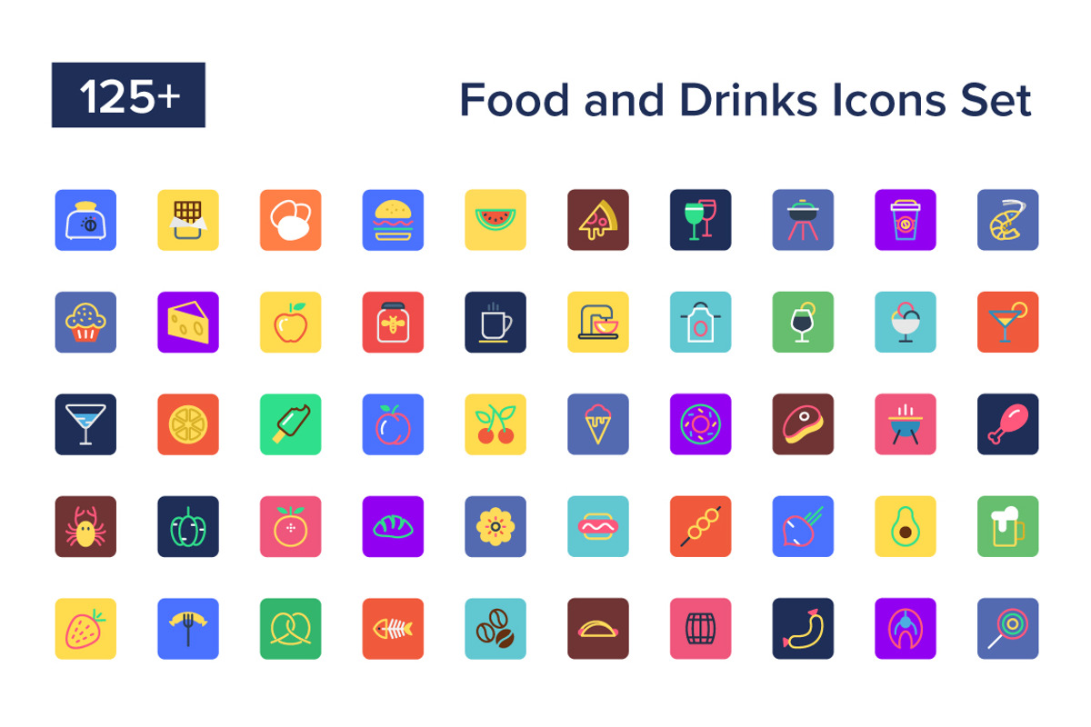 125+ Food and Drinks Icons Set