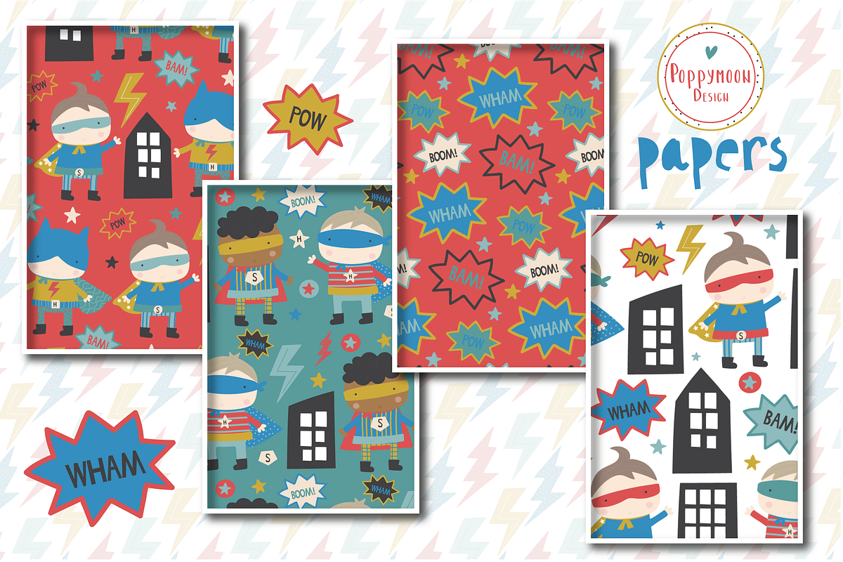 Little Hero paper set, a Pattern Graphic by Poppymoondesign (Photo 2 of 3)
