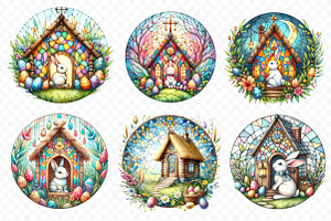 Round Stained Glass Easter Clipart