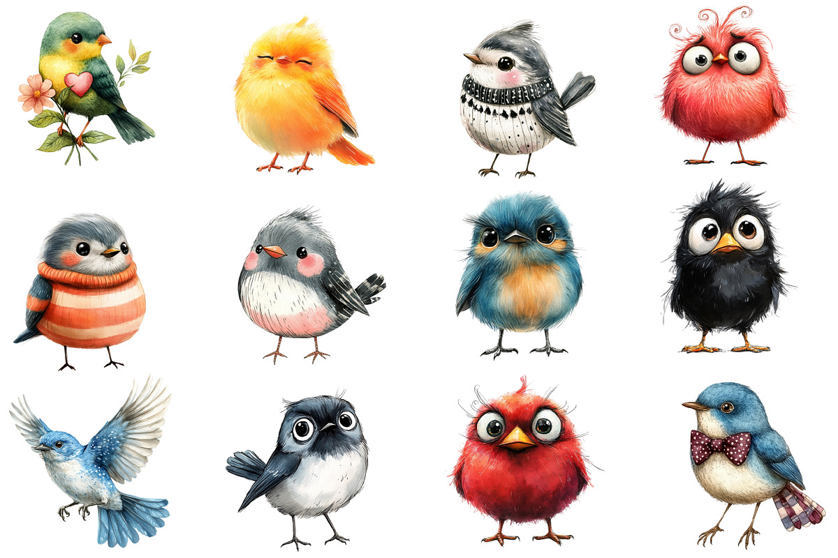 Quirky Whimsical  Birds Clipart, an Illustration by Designworld (Photo 2 of 6)