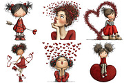 Quirky Valentine Girl Clipart, an Illustration by Craft Nest (Thumbnail 5 of 10)