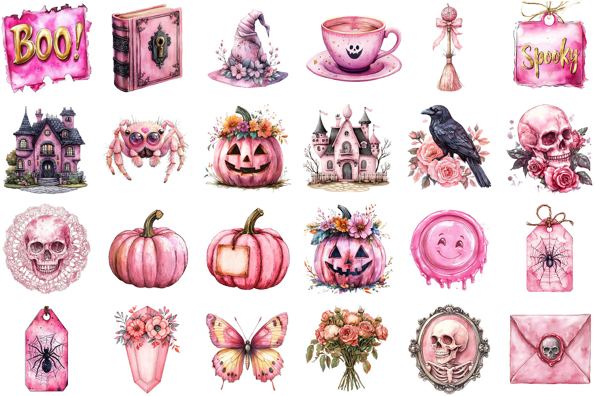 Pink Ephemera Halloween Clipart, an Illustration by Sublimation Artist (Photo 2 of 6)