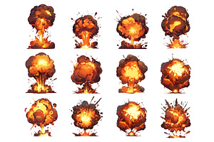 set of cartoon strong explosions, an Object Illustration by LadadikArt