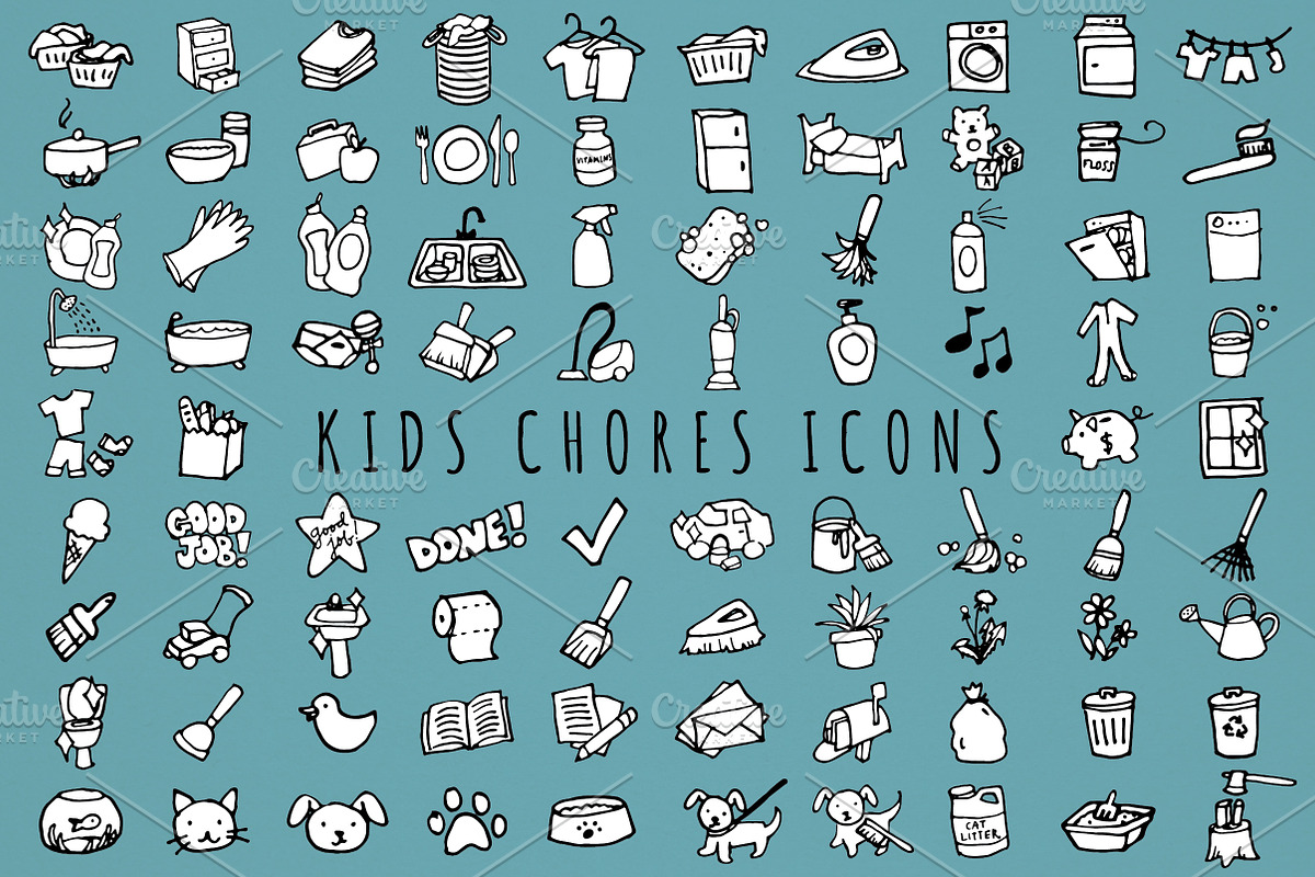 Fun Hand Drawn Kids Chores Icons Set, an Icon by Lemonade Pixel (Photo 3 of 3)