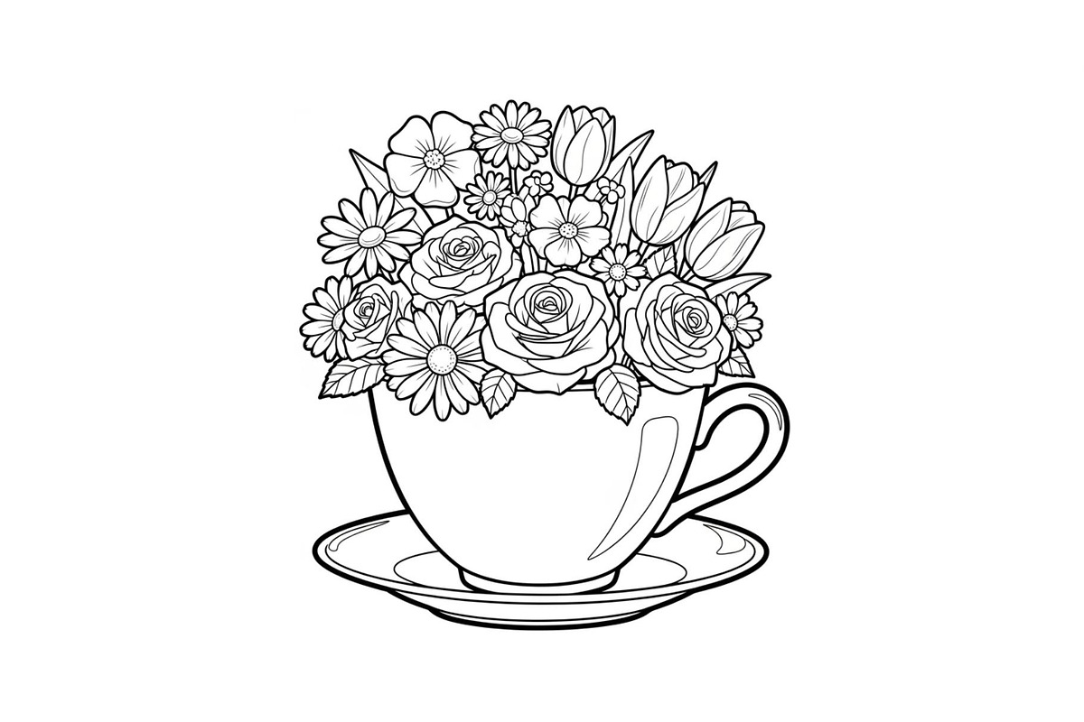Floral Teacup Line Art Bundle, an Illustration by Gfx_Store (Photo 37 of 51)