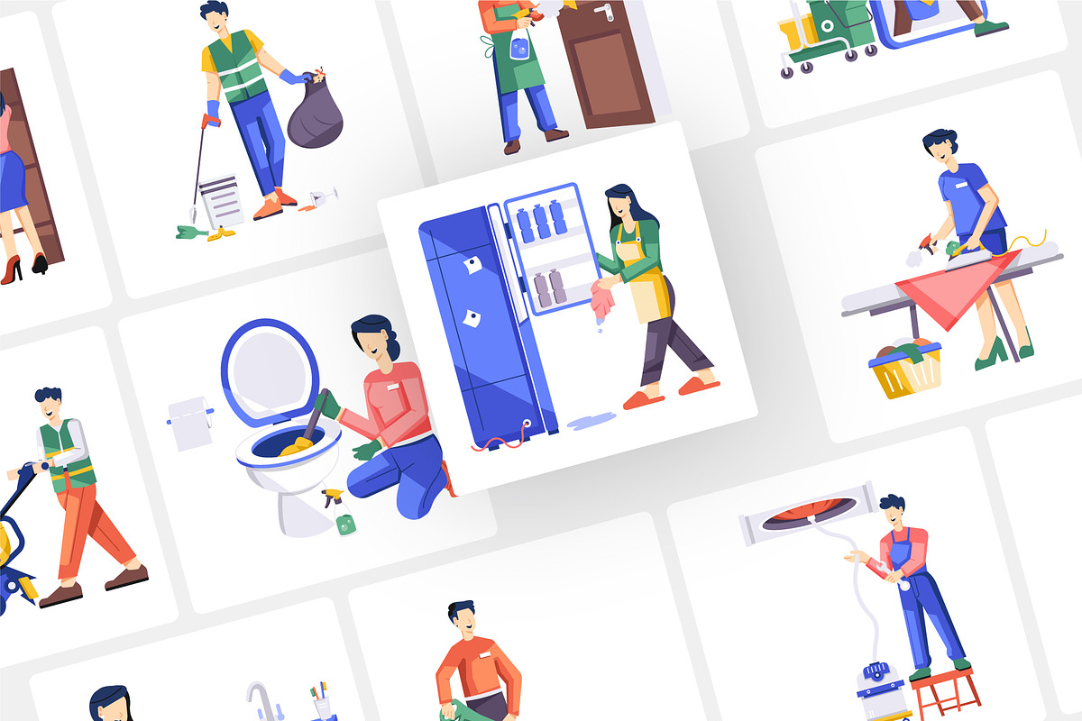 Cleaning Vector Animation Set