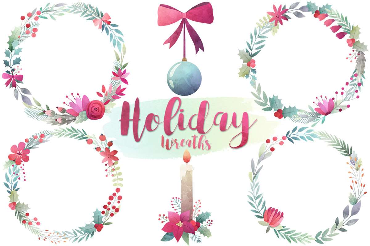 Watercolor Christmas Wreaths, an Illustration by Kenna Sato Designs