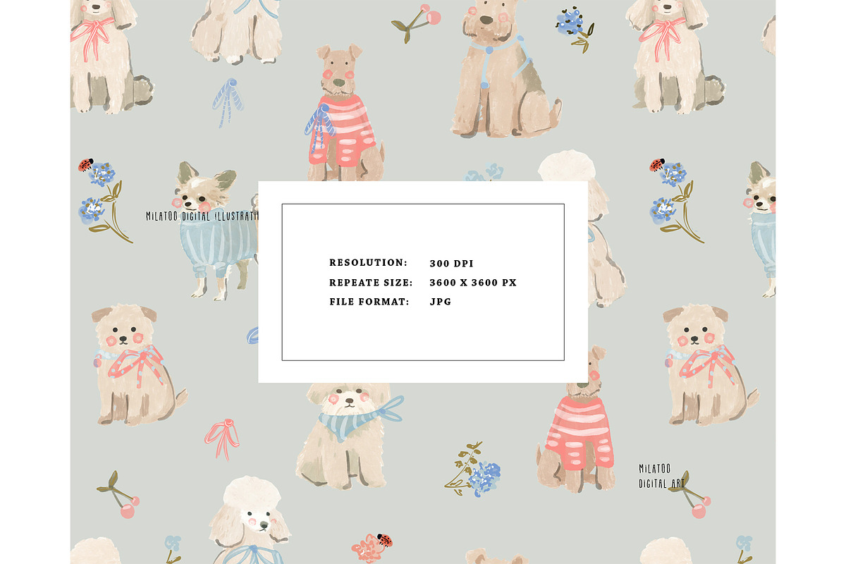 Neutral Dogs floral pattern Nursery, a Pattern Graphic by Milatoo (Photo 3 of 4)