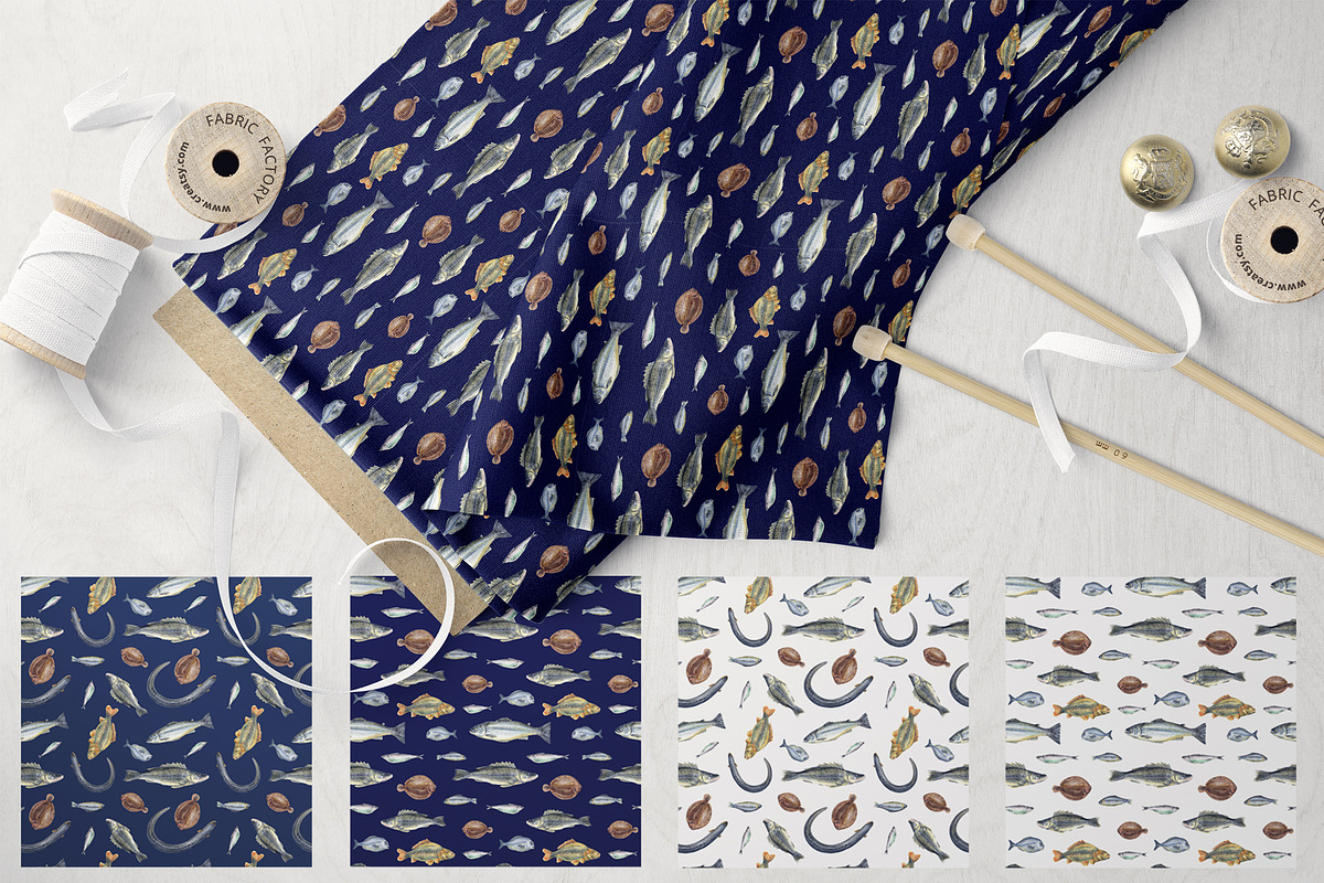 Watercolor FISHES, a Pattern Graphic by JennyColorArt (Photo 4 of 7)