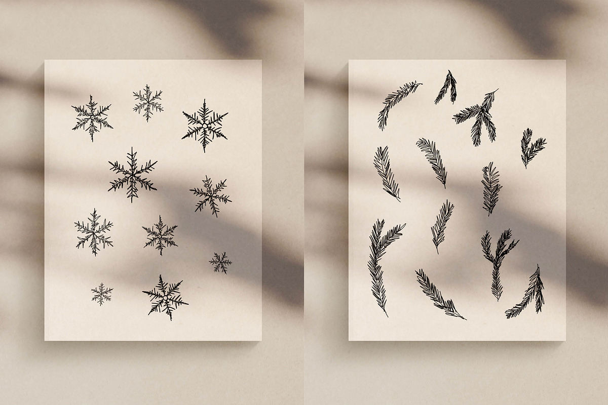 Pines and Snowflakes Line Drawings, an Illustration by Whimsy Works (Photo 2 of 2)