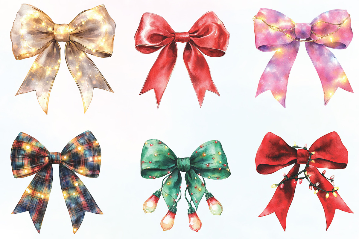 Christmas Light Coquette Bow PNG, an Illustration by CraftArtStudio (Photo 2 of 6)