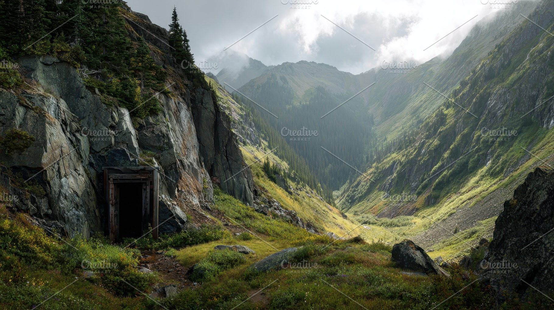 A vast mountain valley unfolds, a Photo by Pavel_design