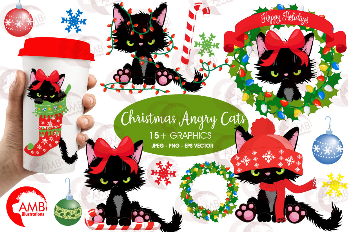 Angry Kitty Christmas AMB-2660, an Illustration by AMBillustrations (Photo 1 of 5)