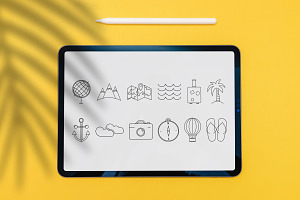 Linear Travel Icons Set