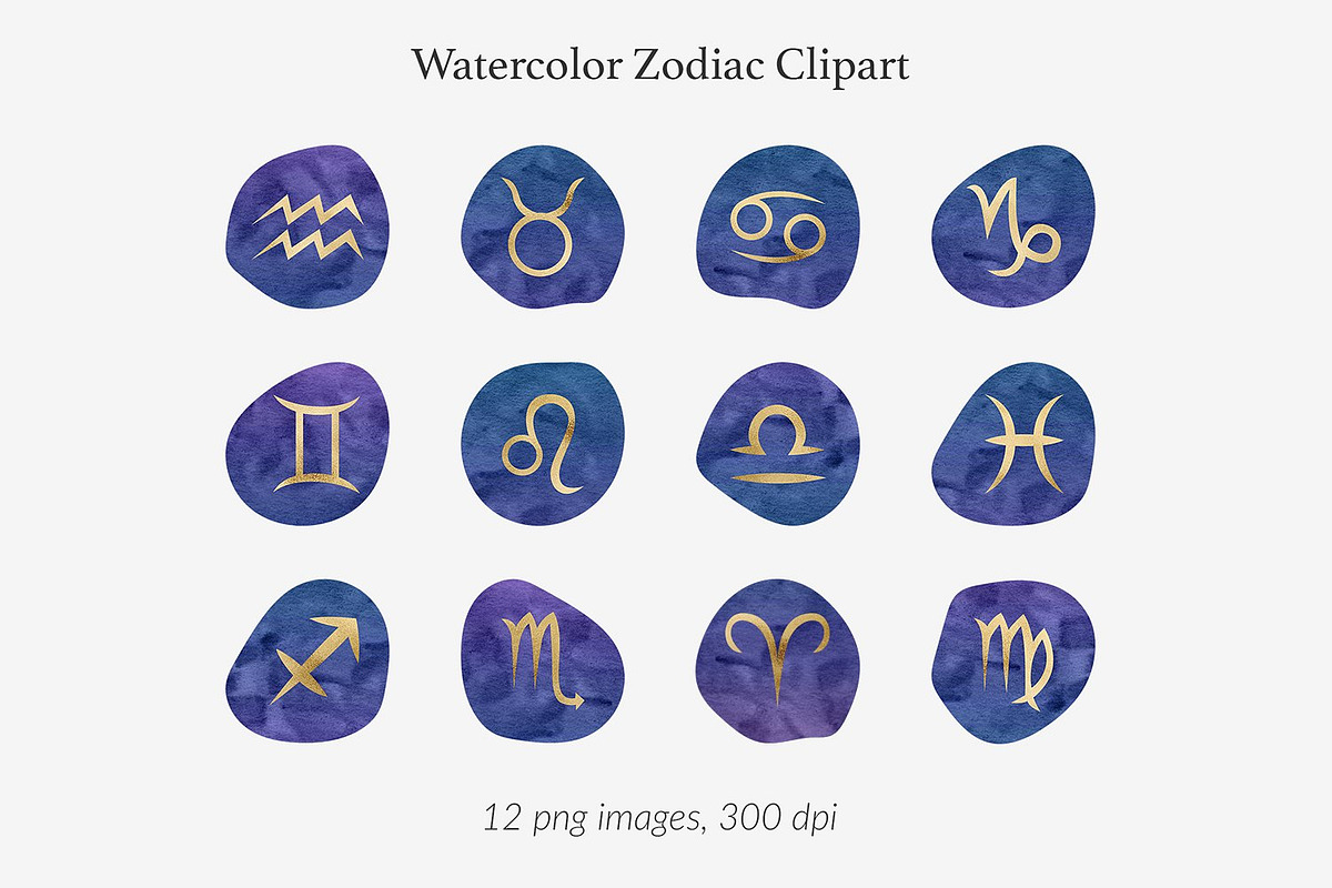 Watercolor & Gold Zodiac Signs, a Graphic by Norse Studio