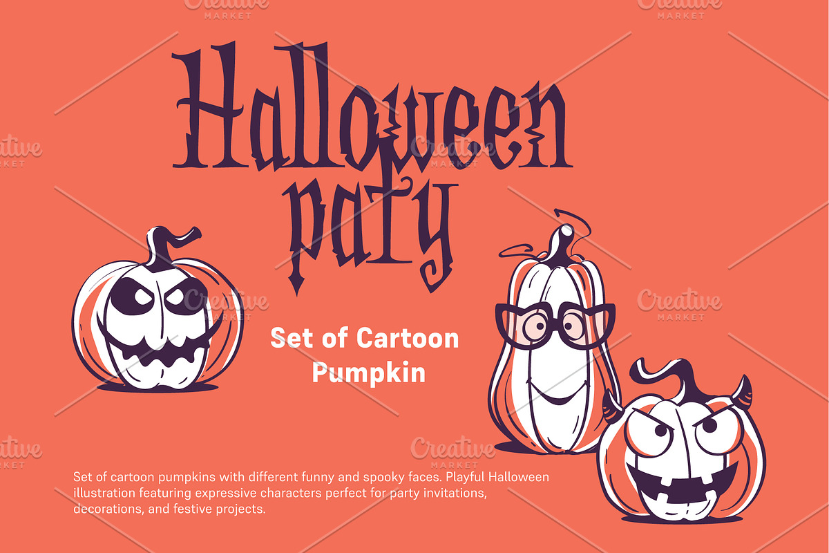 Set of Cartoon Halloween Pumpkins, an Object Graphic by Nearbirds (Photo 1 of 5)