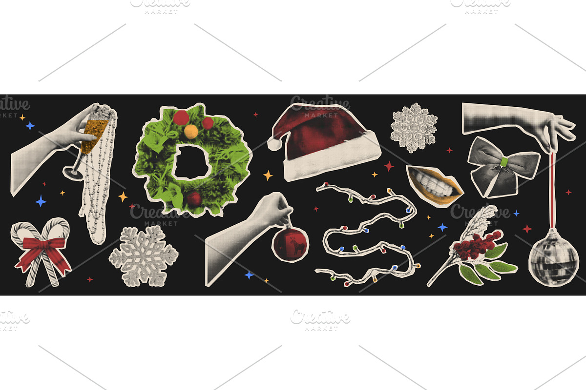 Vintage Christmas halftone stickers, an Object Illustration by art PVP - market