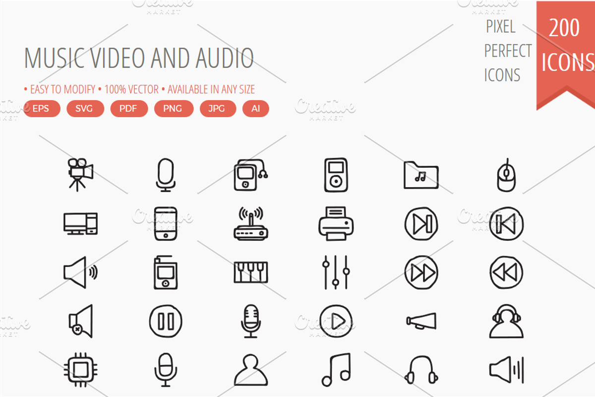 200 Music and video Hand Drawn, an Icon by Dinosoftlabs (Photo 1 of 2)