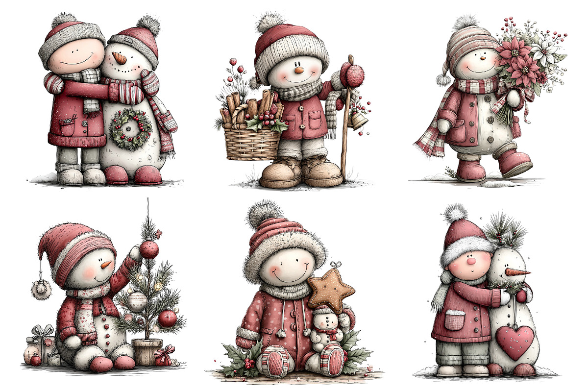 Cute Santa Snowman Christmas Clipart, a Seasonal Illustration by Creative Art (Photo 6 of 7)