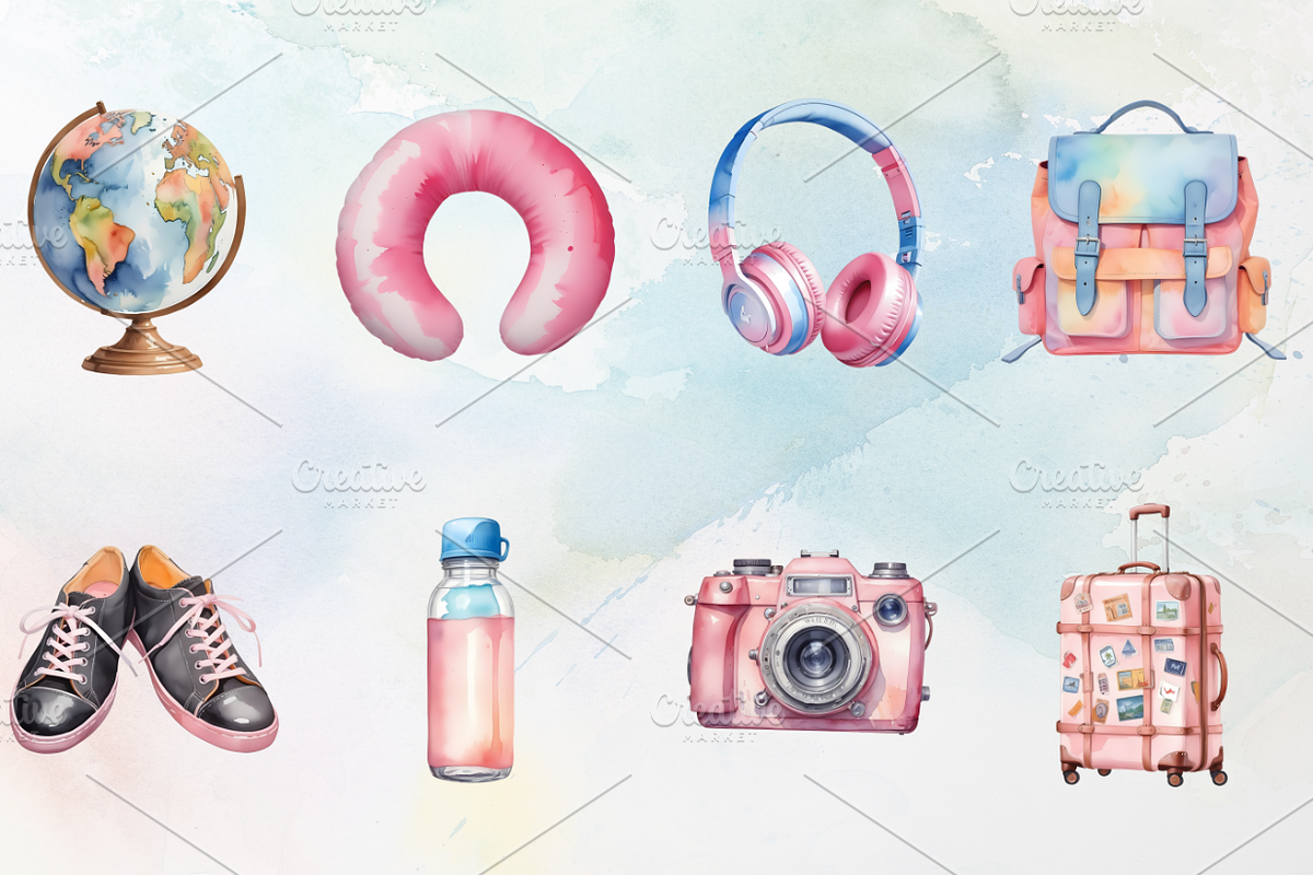 Watercolor Travel Clipart, a Decorative Illustration by Coralcreations (Photo 4 of 5)