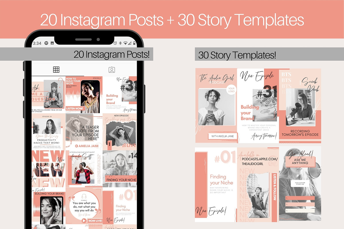 50 Podcast Instagram Template BUNDLE, a Social Media Template by Templatables (Photo 2 of 12)