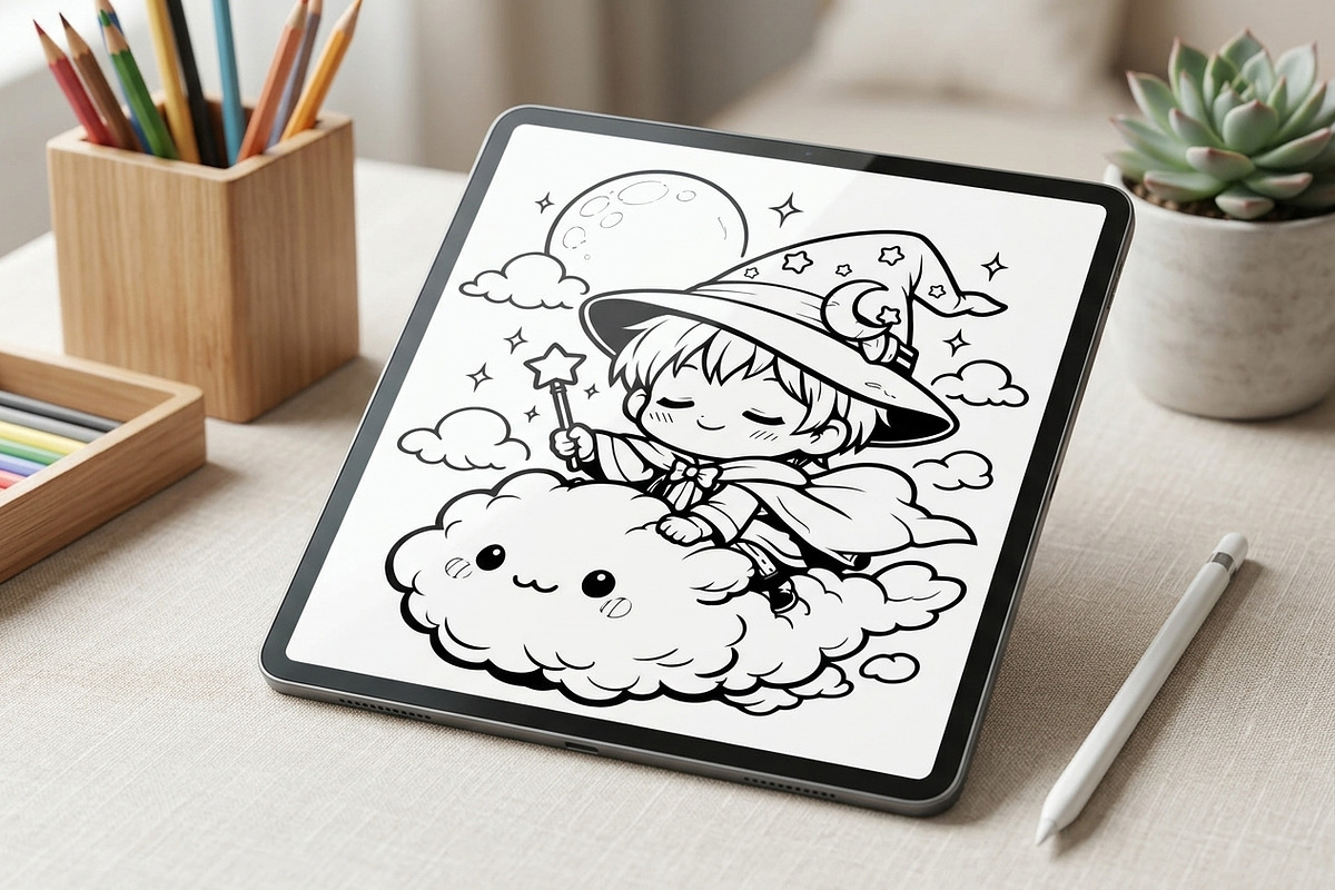 Cute Wizard Coloring Book Page Vol4, a Seasonal Illustration by ikarifq shop (Photo 5 of 5)