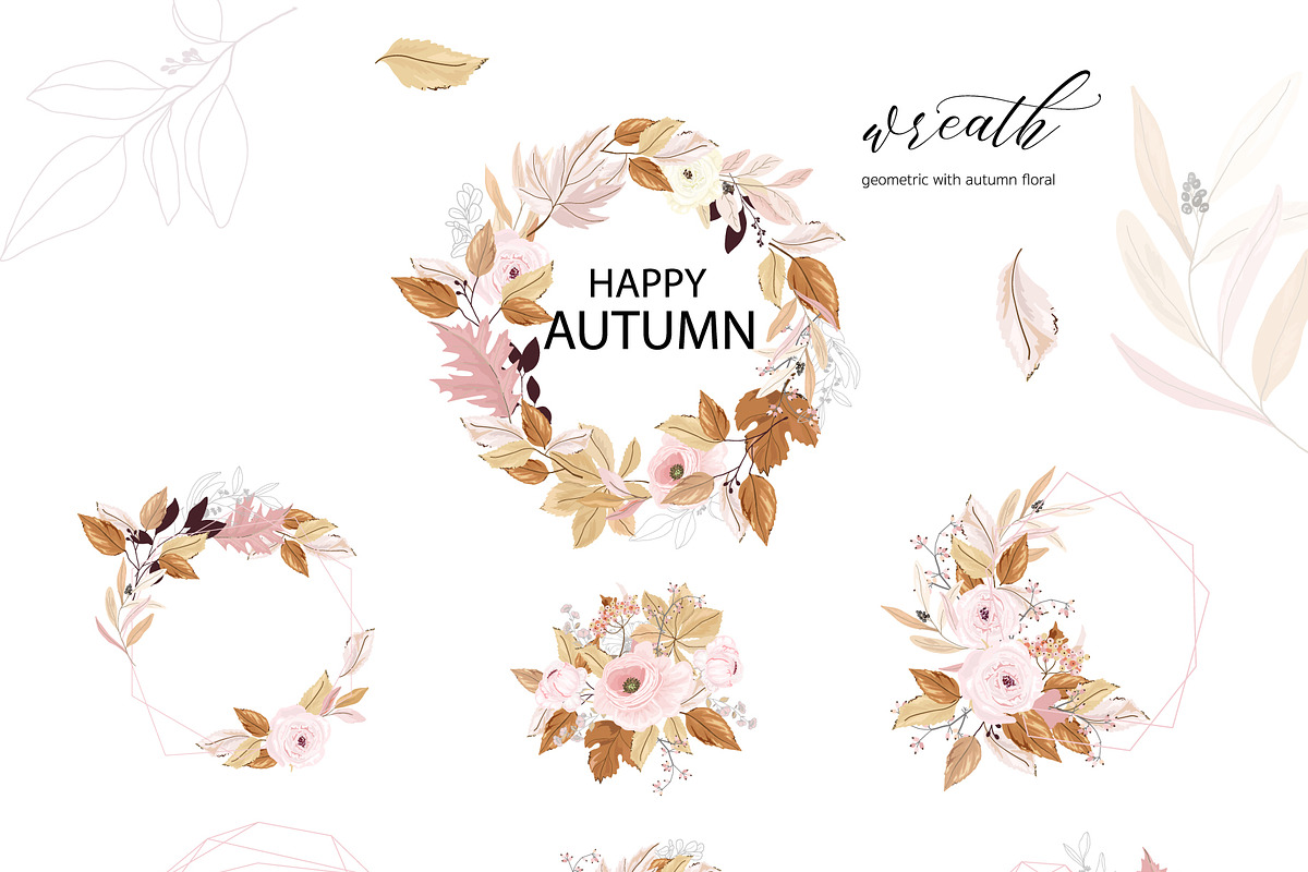 Autumn Pink Rose Handdraw Bundle Set, a Decorative Illustration by MooBeer (Photo 1 of 8)