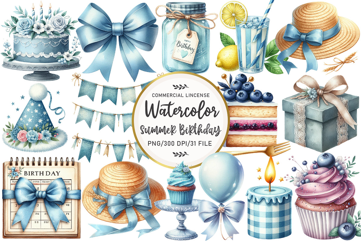 Summer Happy Birthday Clipart, an Illustration by OK Design (Photo 1 of 5)