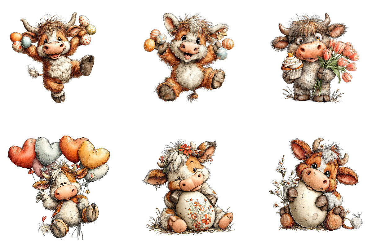 Whimsical Easter Highland Cow Clipar, an Illustration by CreationArt (Photo 3 of 7)