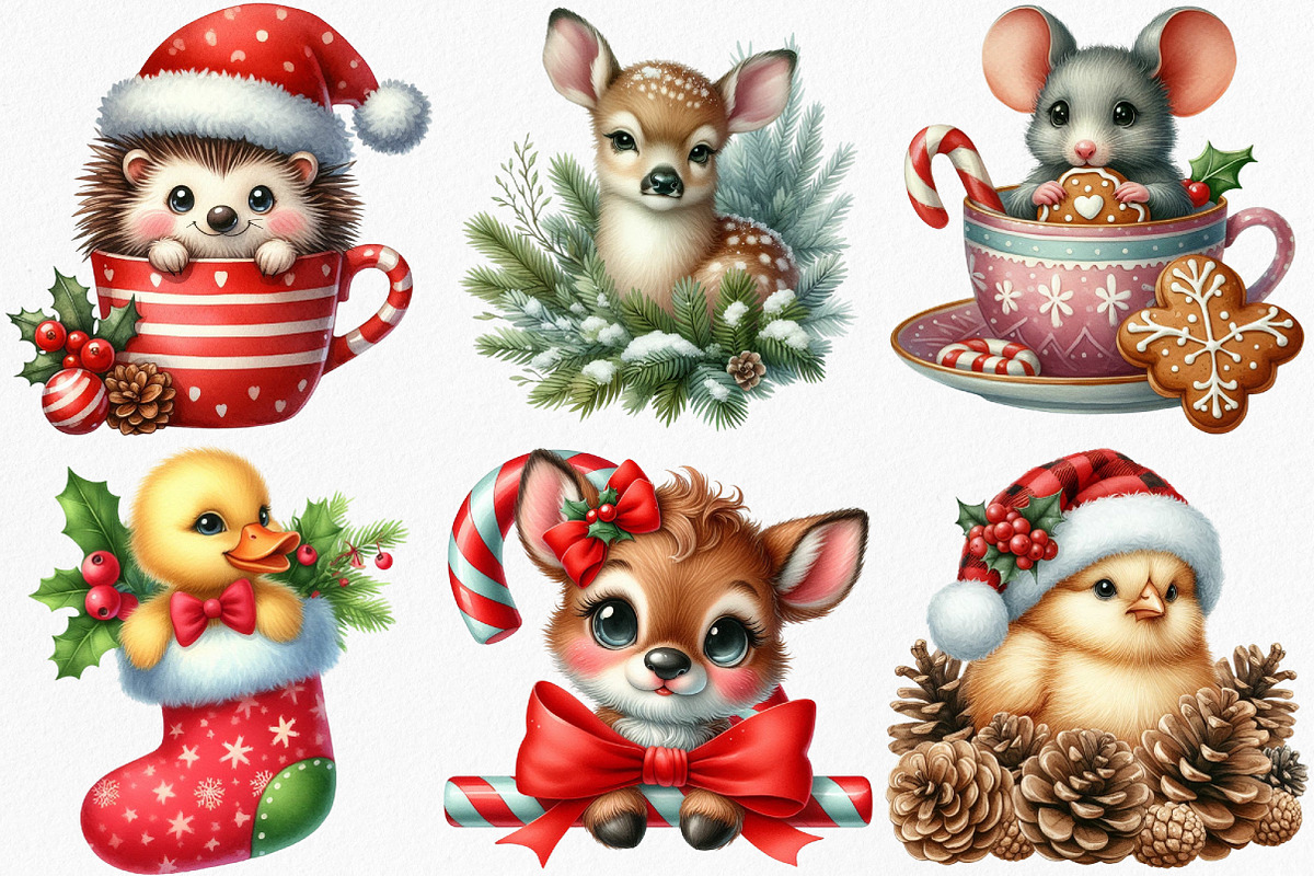 Christmas Animal Peeking Clipart, an Illustration by Canvas Craft (Photo 3 of 8)