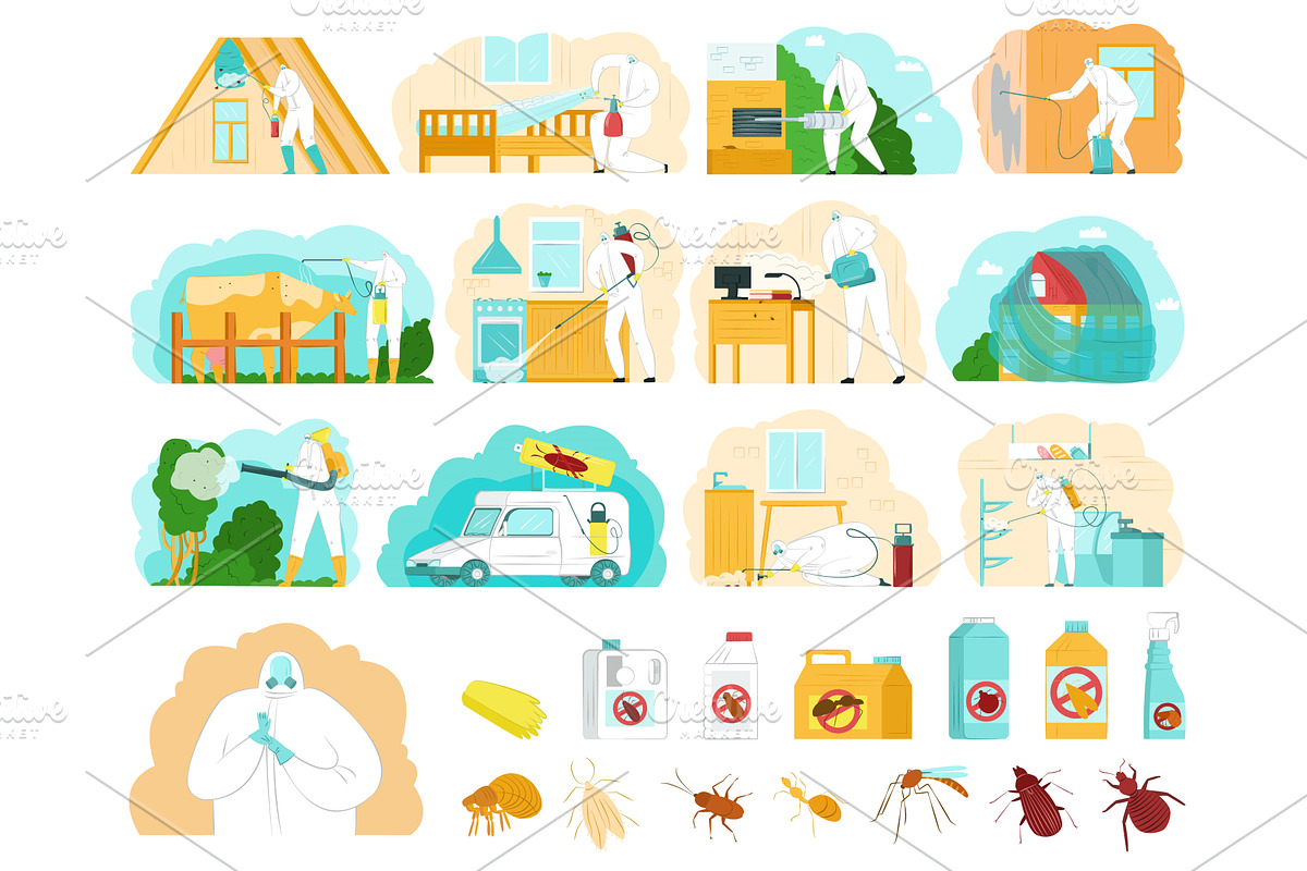 Pest control set, vector, an Animal Illustration by KitVector