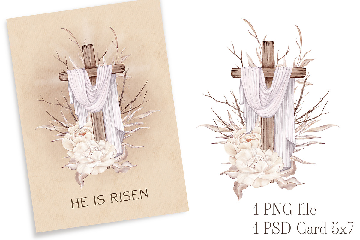 Easter Card Cross Art He Is Risen, a Card Template by PawGraphic (Photo 1 of 10)