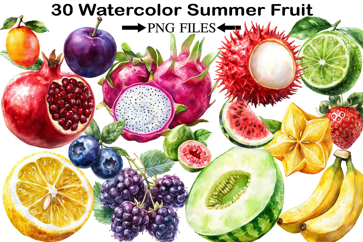 Watercolor Summer Fruit Clipart, an Illustration by Black Bird Studio (Photo 1 of 5)