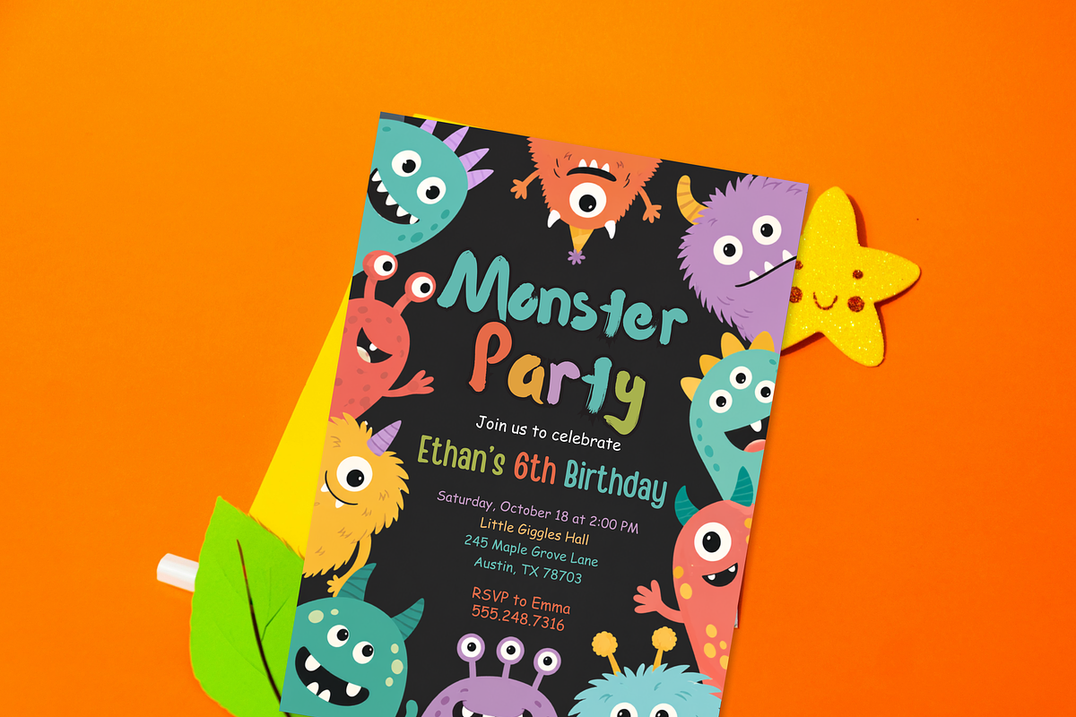 Monster Birthday Party Invitation, an Invitation Template by heynomi (Photo 11 of 19)