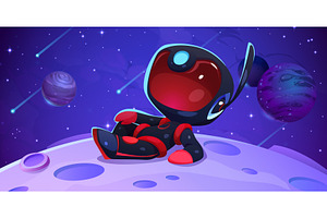 Cartoon Astronaut Character Lying On