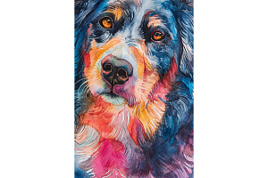 Calm Multicolored Coastal Dog Art, an Animal Illustration by Art Paradise Studios
