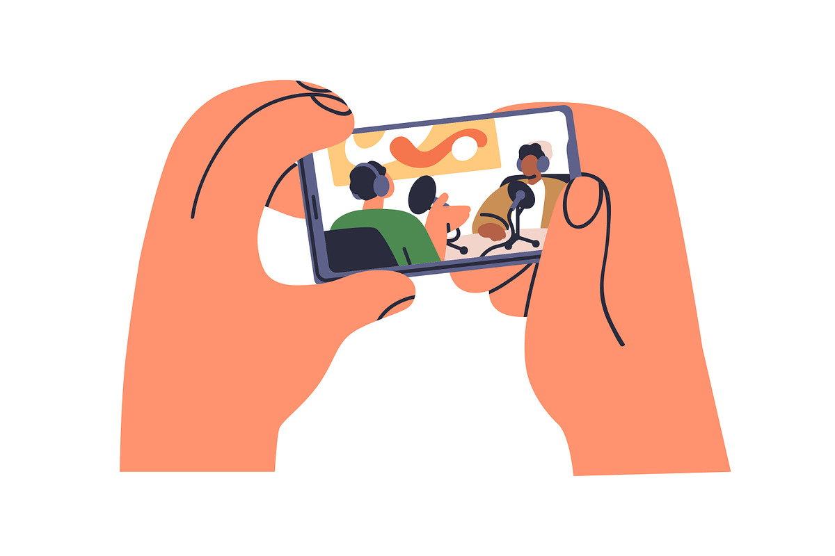 Hands hold phones with online videos, a Technology Illustration by Good Studio (Photo 6 of 9)