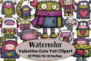 Valentine Cute Yeti Clipart, an Illustration by Design Market (Thumbnail 1 of 3)