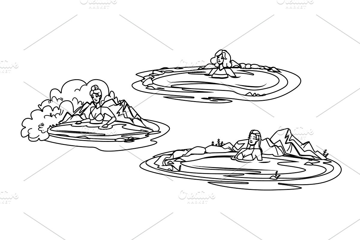 water hot spring woman vector, a Person Illustration by pikepicture