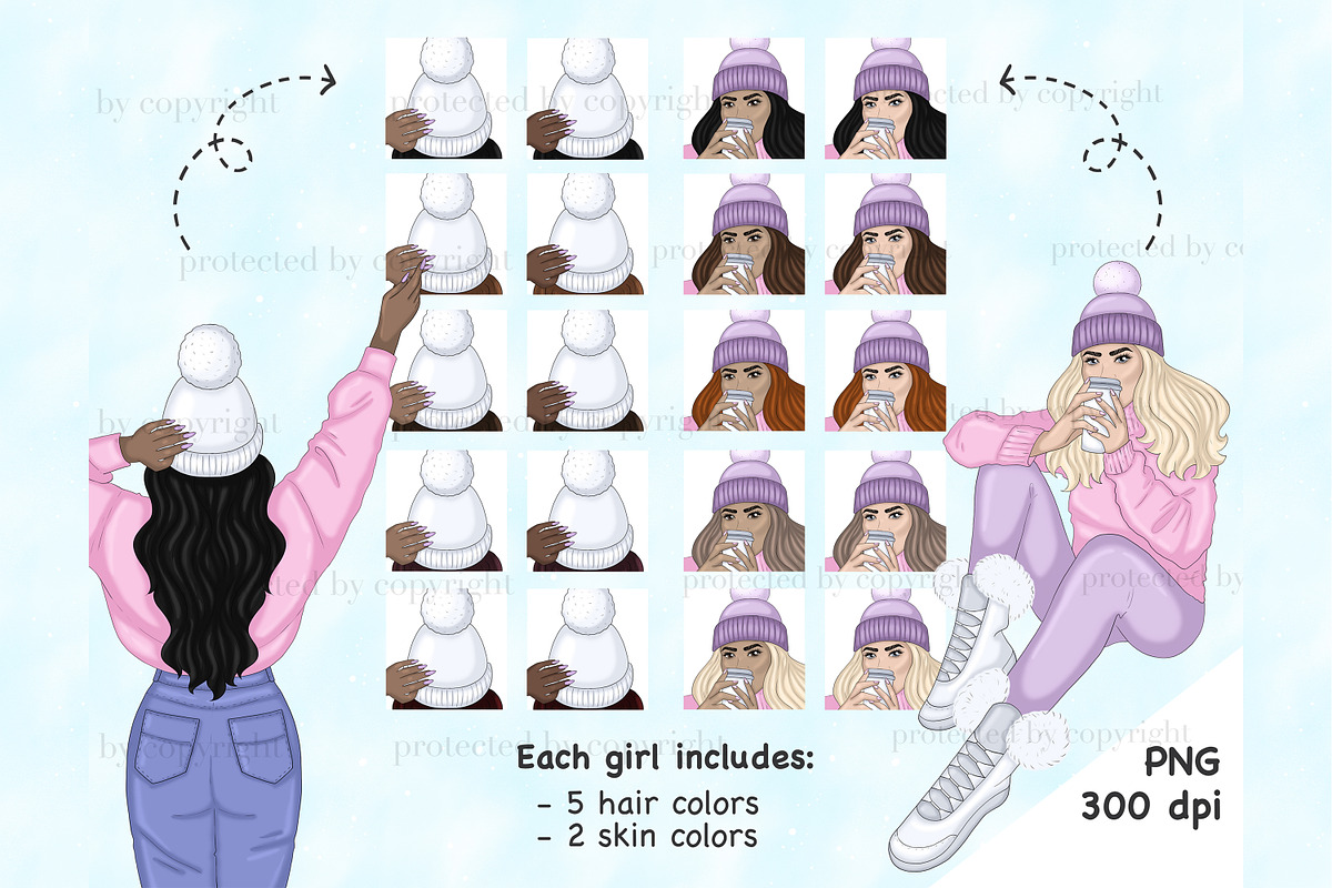 Snowy Girls Clipart, a Seasonal Illustration by GlamArtZhanna (Photo 2 of 4)