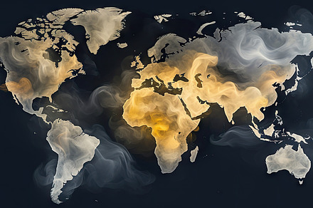 World map on smoke background. Generative AI., a Background Photo by AS photostudio
