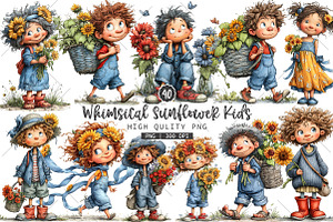 Whimsical Sunflower Kids PNG Clipart, a Seasonal Illustration by OK Design