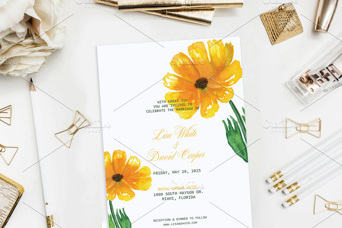 Sunflower Watercolor Wedding Invite, an Invitation Template by Love Design (Photo 3 of 7)